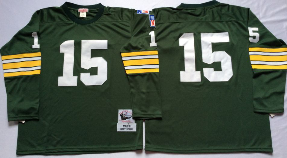 Men NFL Green Bay Packers #15 Starr green Mitchell Ness jerseys->green bay packers->NFL Jersey